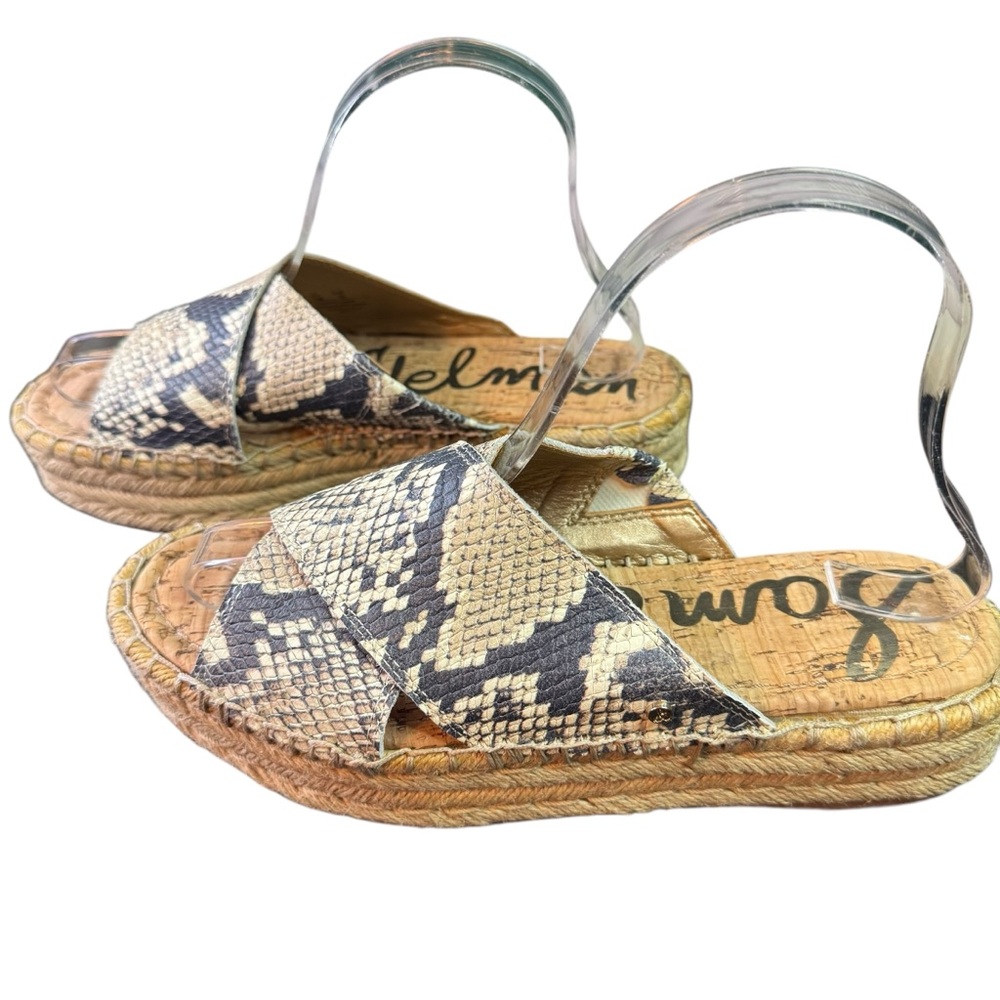 Sam Edelman Natty Platform Espadrille Sandals Leather Snakeskin Pattern Size 7M